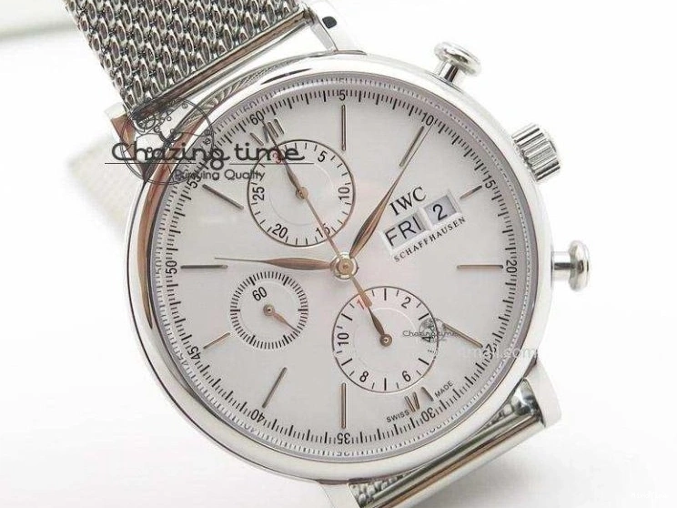 MIROTIME 0707 Portofino Chrono SS White Dial on SS Mesh Bracelet A Soft 7388